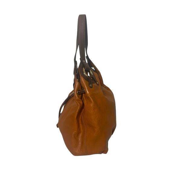 Michael Kors Drawstring Bucket Bag Phoebe Brown Tan Leather Handbag Hobo Purse - Picture 4 of 12